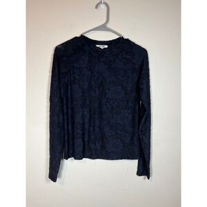 Splendid Collection Womens Navy Floral Burnout Long Sleeve‎ Crew Neck Top XS